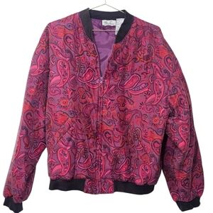 Vintage Bomber Jacket Kathie Lee Collection Paisley in Pink and Purple 90's 80's